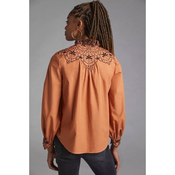 Anthropologie Scalloped Embroidered Buttondown NWT Size 10 - Picture 4 of 9